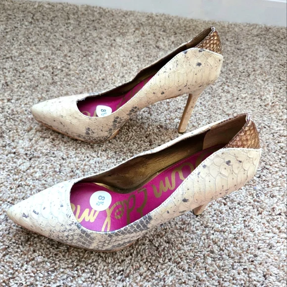 Sam Eldeman Snake Print Platform Womens Heels Size 8.5 Leather - Picture 1 of 13